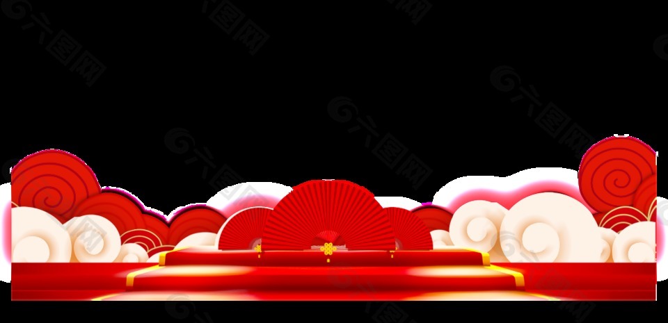 红色喜庆中式舞台装饰素材