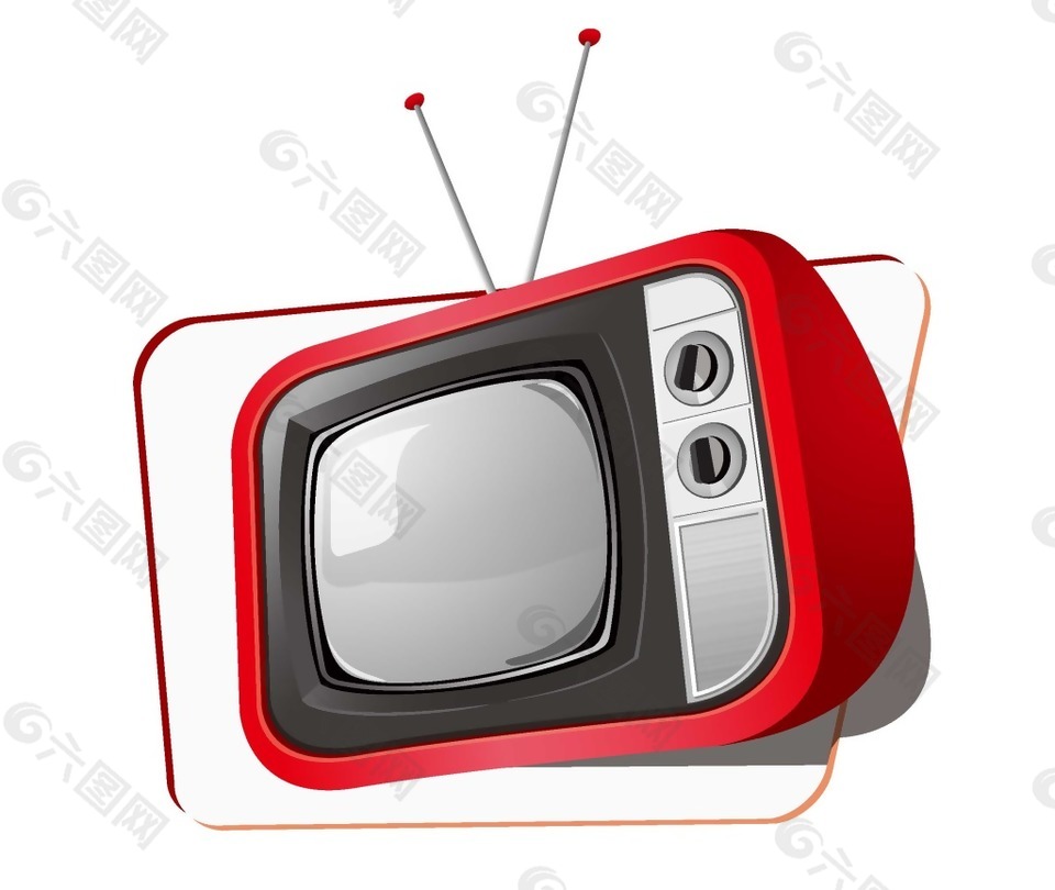 卡通红色复古电视机png元素