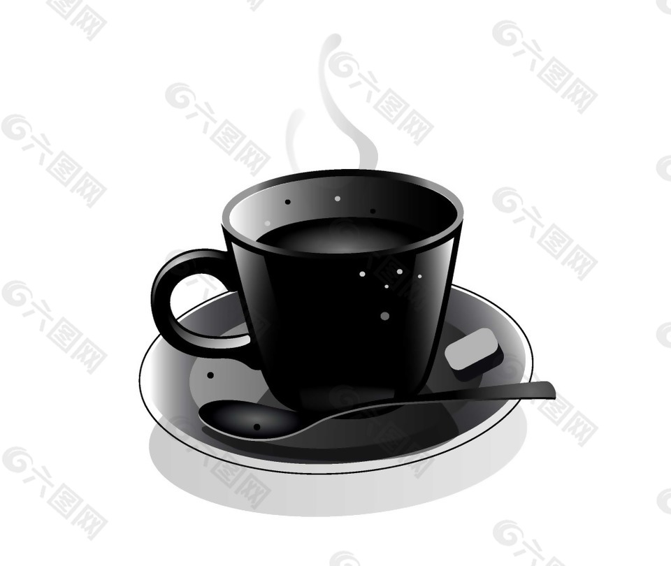 卡通黑色咖啡杯png元素