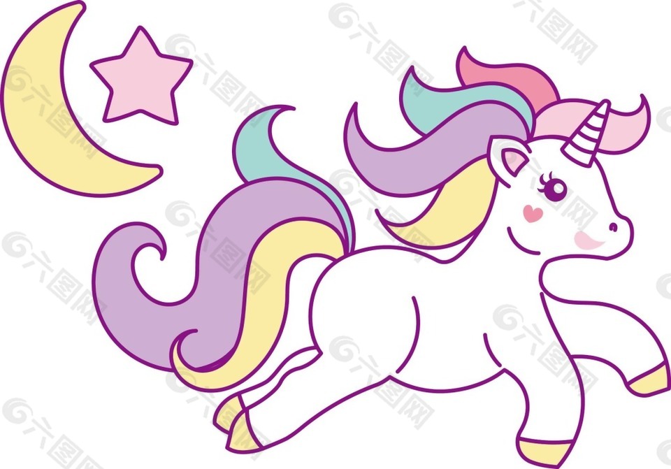 卡通可爱独角小马png元素