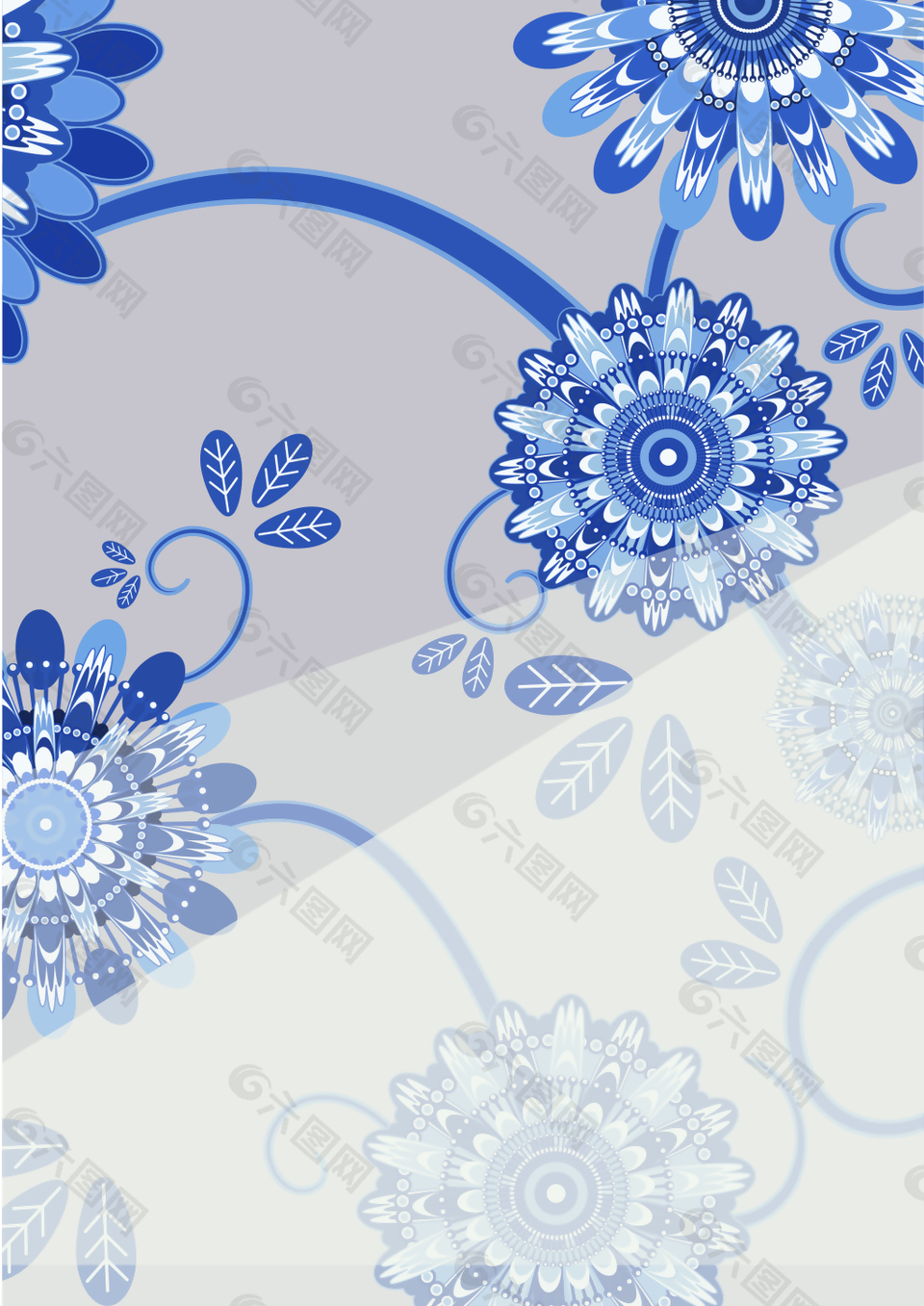 矢量复古中国风古风青花瓷花朵背景