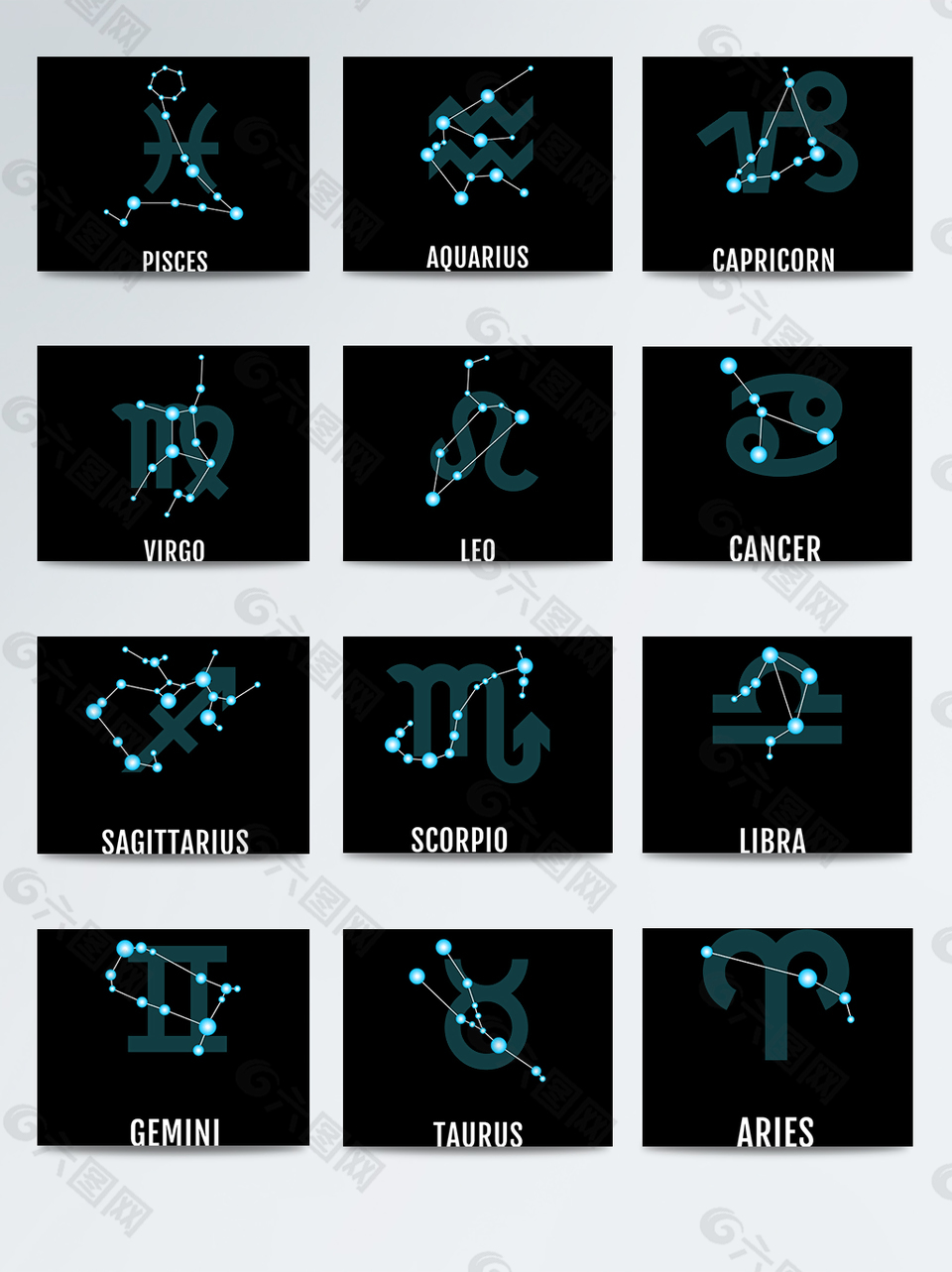 蓝色简约十二星座