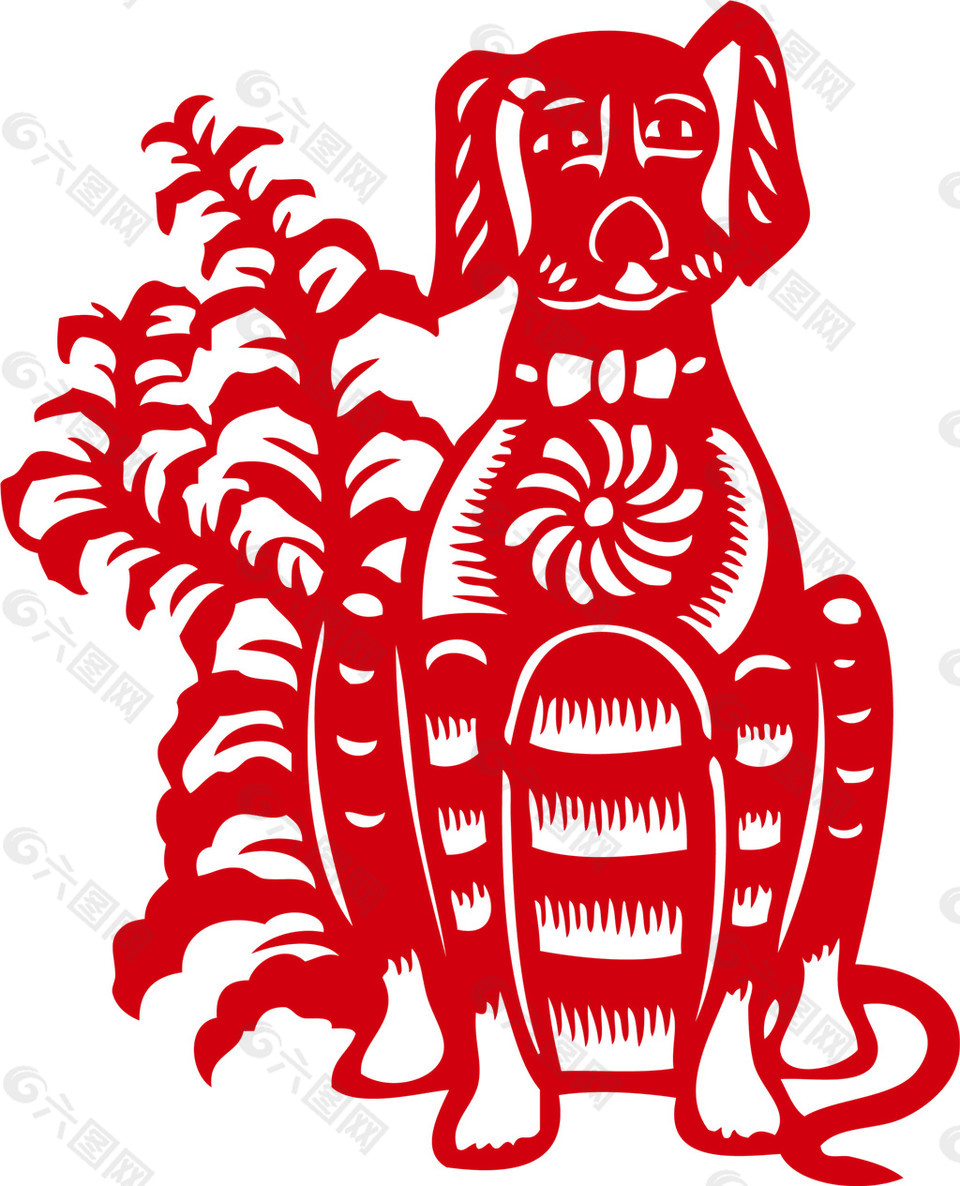 红色狗年剪纸素材
