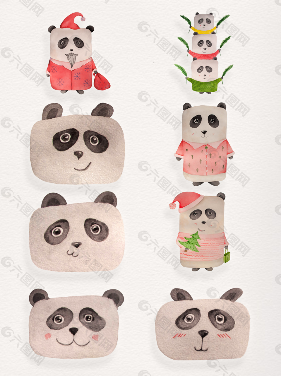 可爱搞怪熊猫透明装饰素材合集
