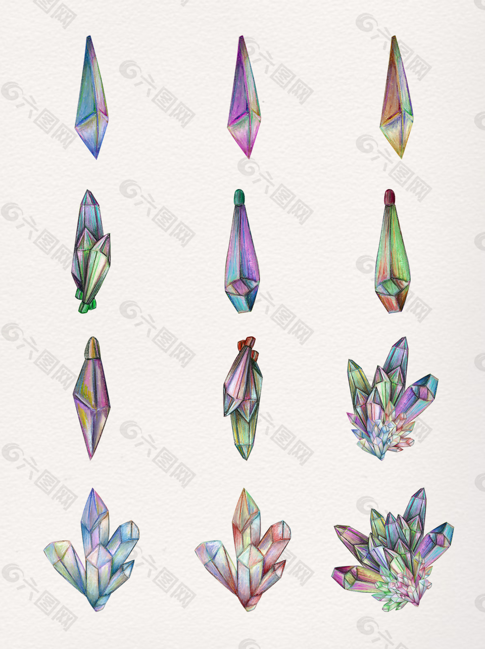 手绘彩色水晶透明装饰素材合集