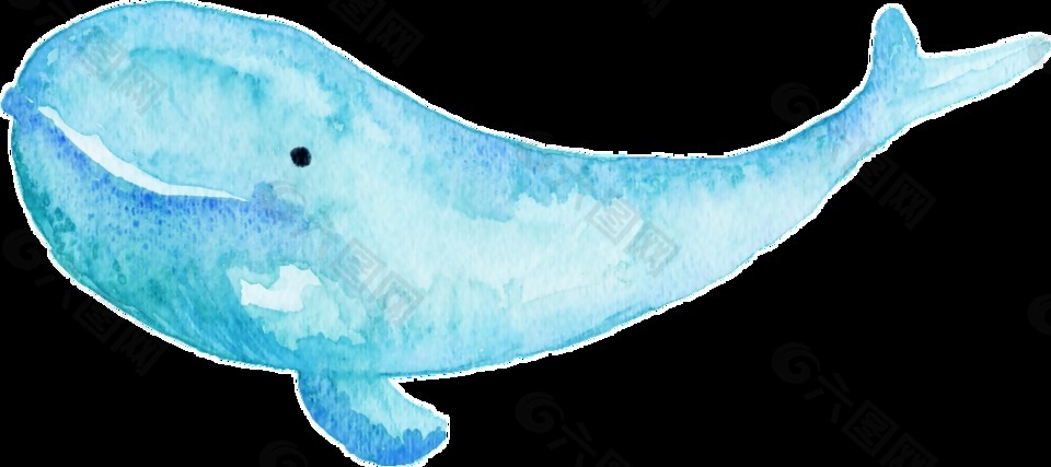 手绘一头微笑的小鲸鱼png透明素材