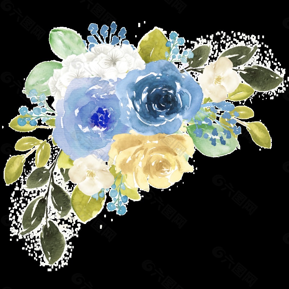 手绘蓝色水彩花png透明素材设计元素素材免费下载 图片编号 六图网
