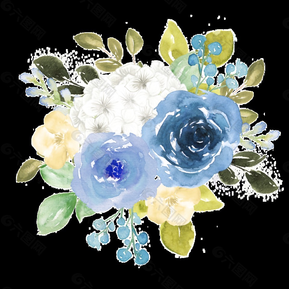 手绘蓝色水彩花png透明素材设计元素素材免费下载 图片编号 六图网