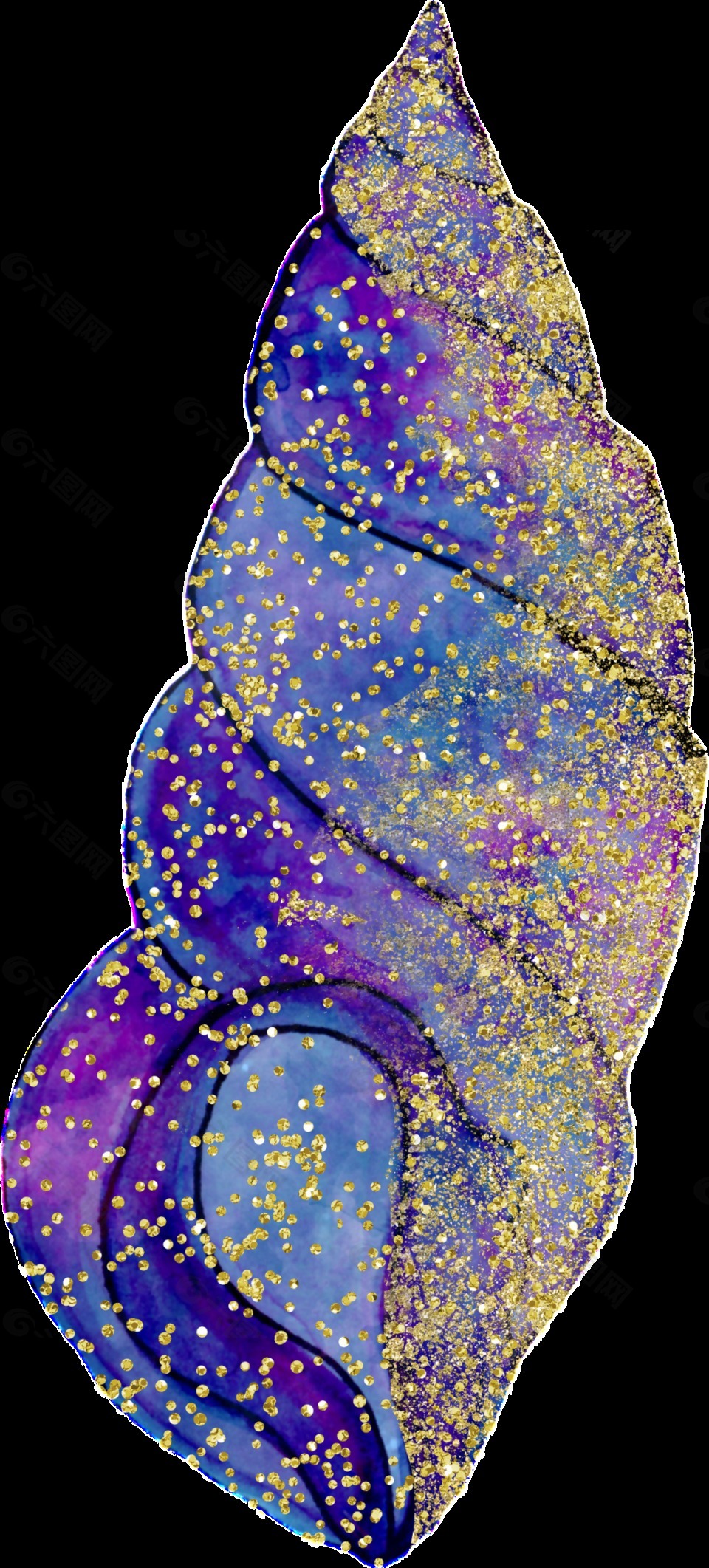 金色散粉海螺png透明素材