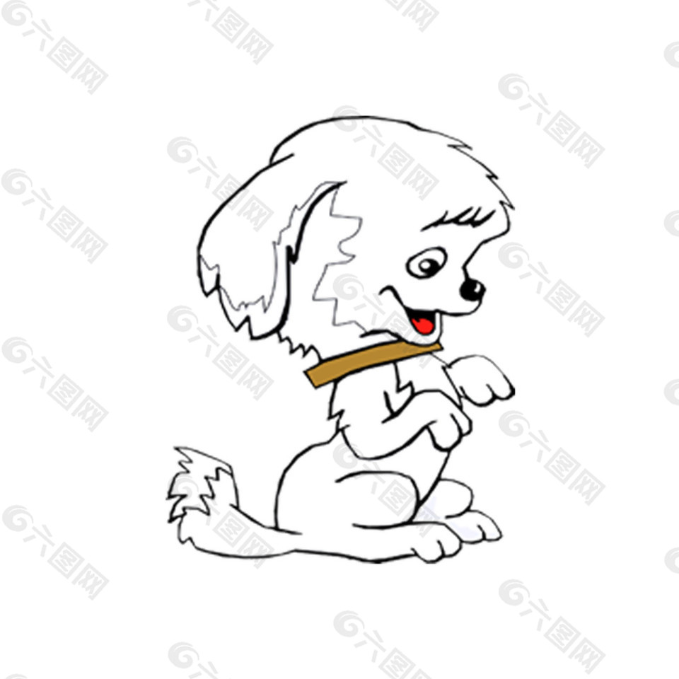 呆萌白色宠物狗卡通手绘装饰元素