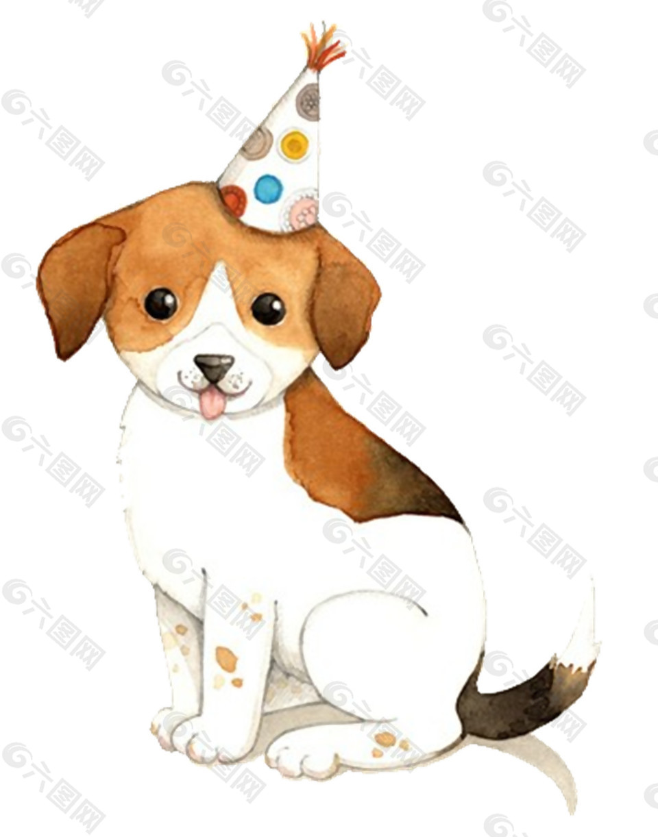 过生日的小狗卡通手绘装饰元素