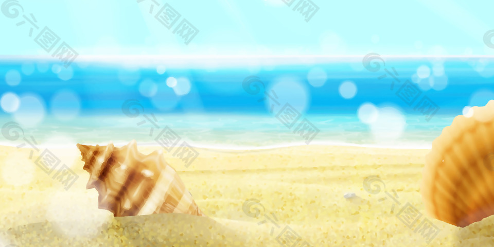 矢量卡通手绘海滩细沙背景
