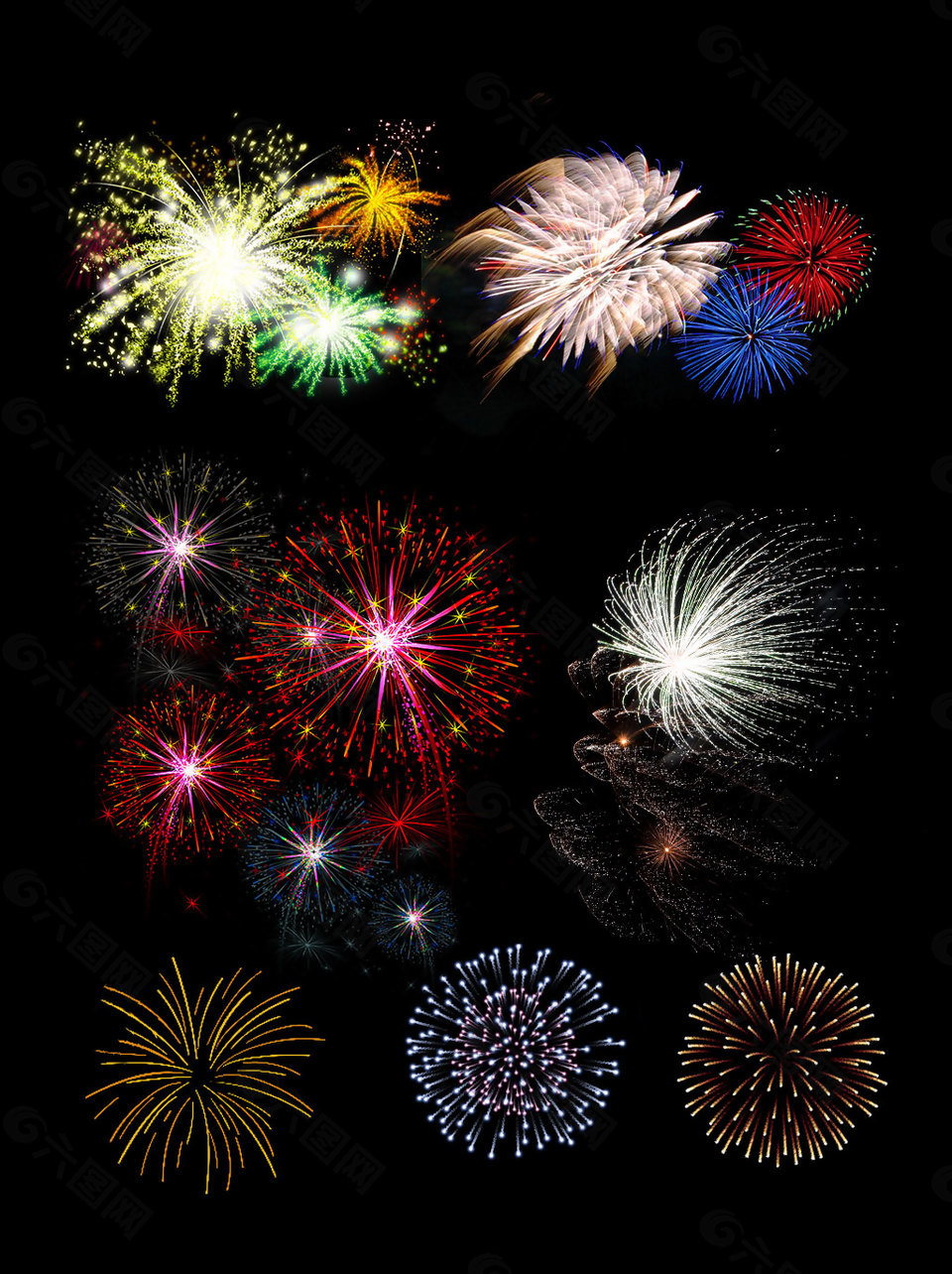 浪漫烟花素材矢量装饰图案烟火元素集合