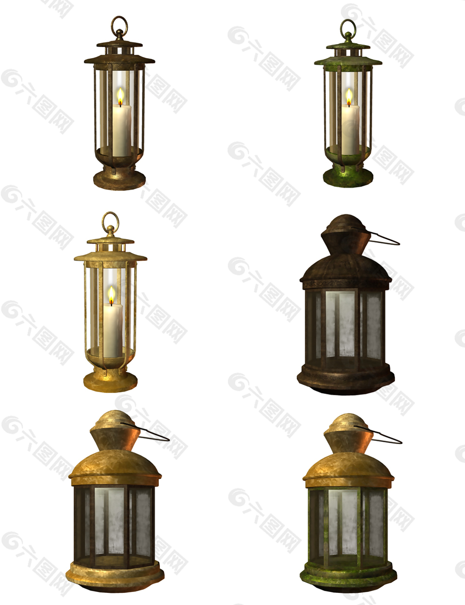 水彩绘仿古油灯插画