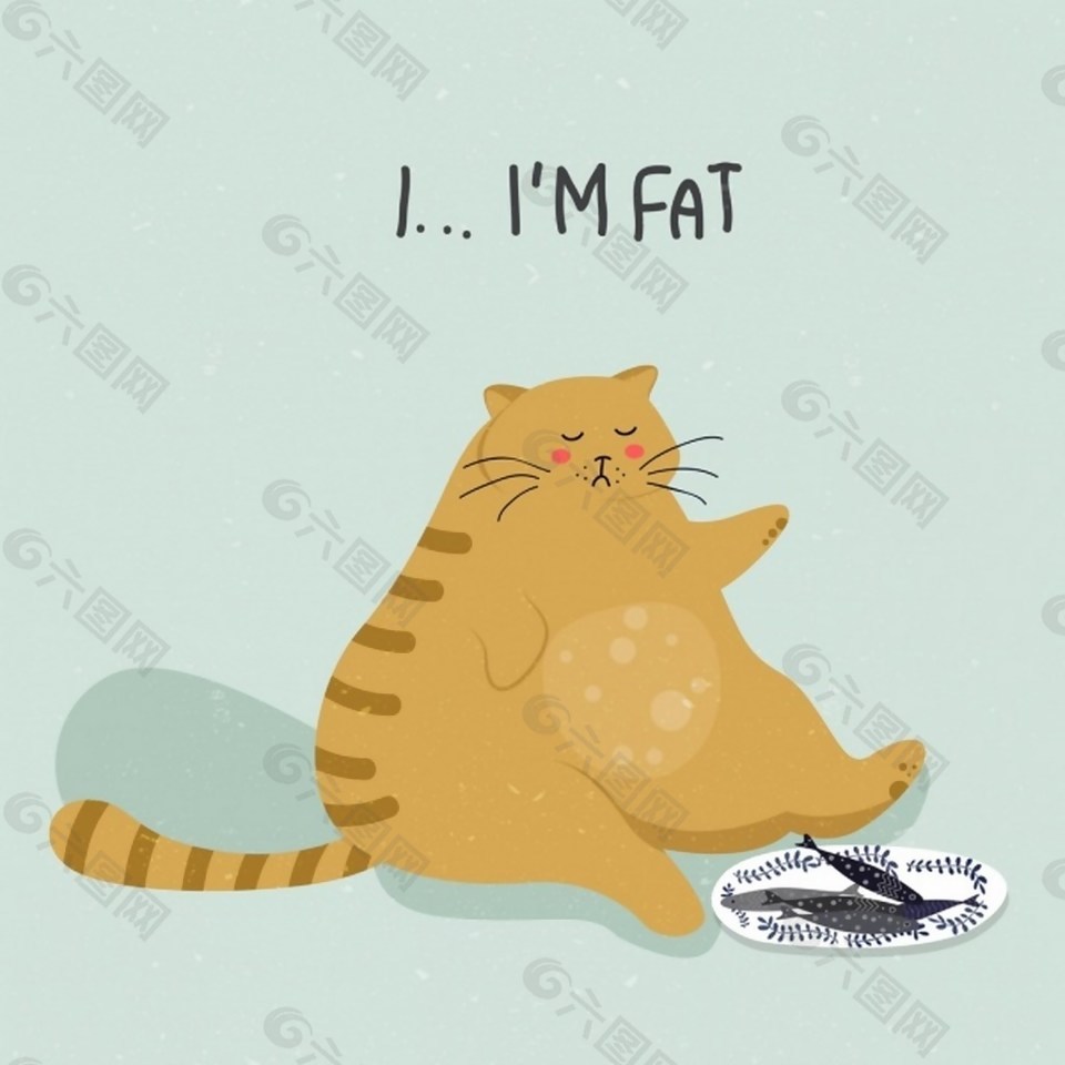 一只肥胖的猫在吃鱼ai矢量元素
