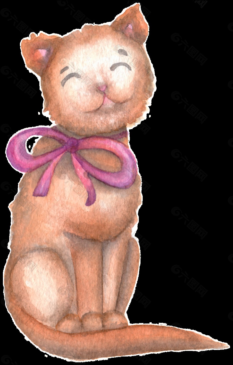 手绘卡通微笑坐着的猫咪透明动物素材