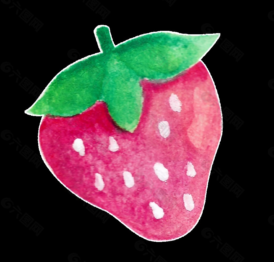 手绘一颗草莓透明水果素材