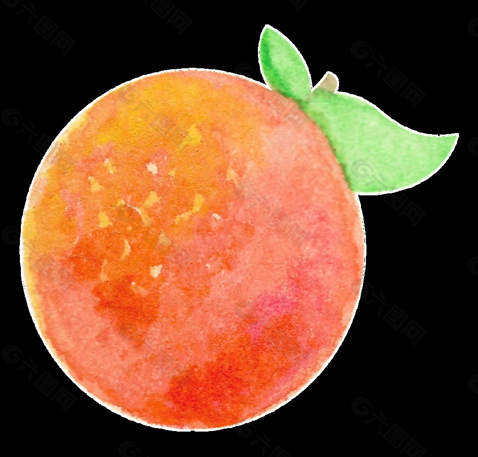 水彩手绘一个橙子透明水果素材