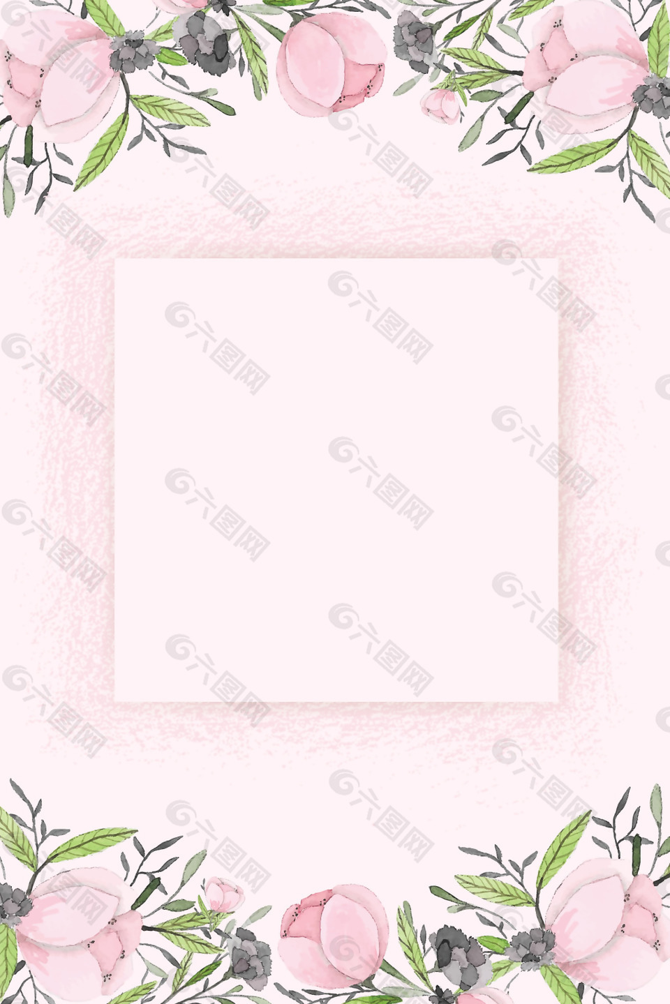 矢量水彩手绘花朵边框背景背景素材免费下载 图片编号 六图网