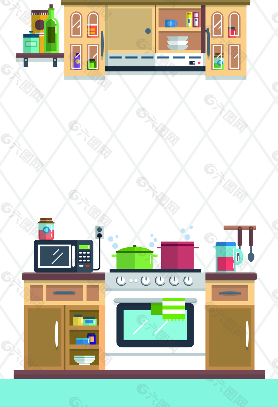扁平化开放式厨房海报背景素材