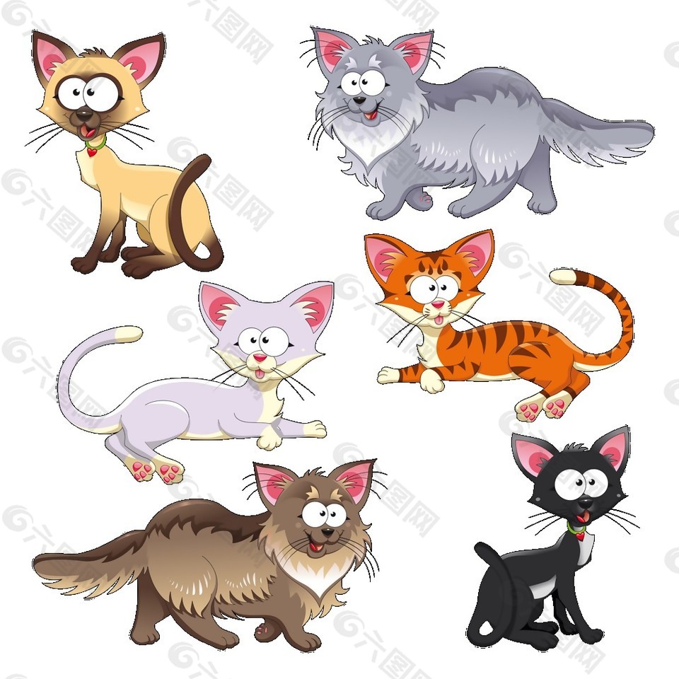 6只卡通猫咪素材