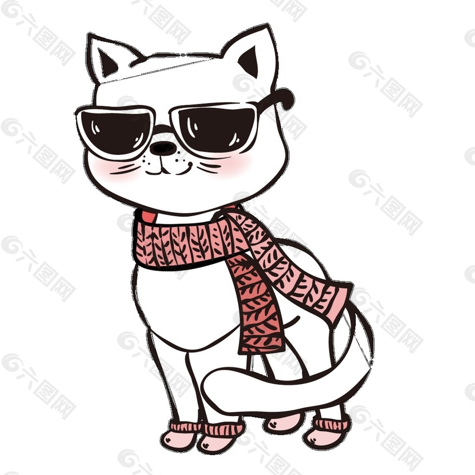 围着围巾戴着眼镜的卡通猫元素
