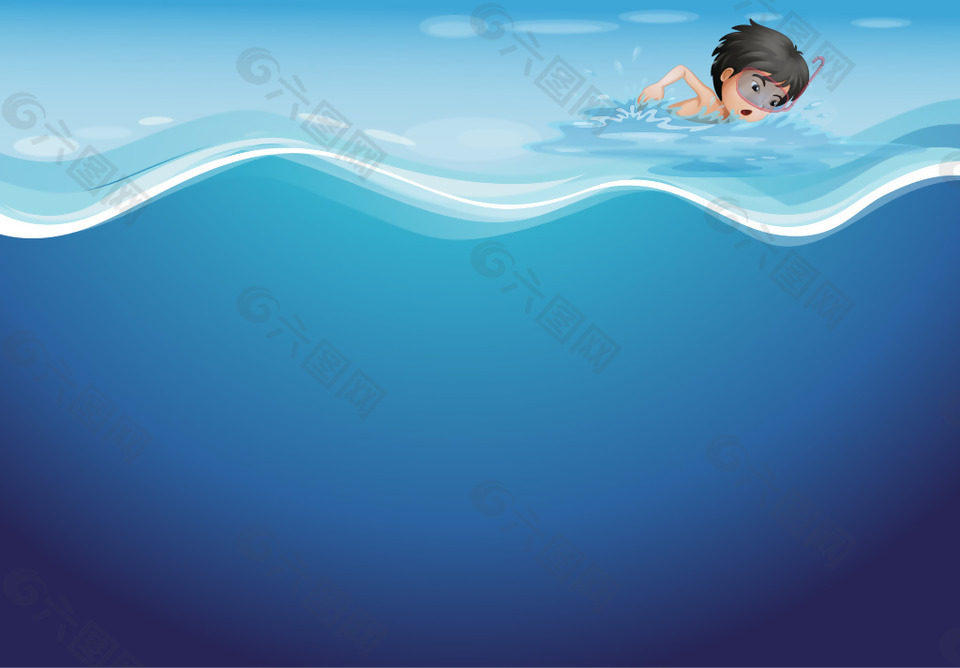 矢量卡通儿童画游泳背景