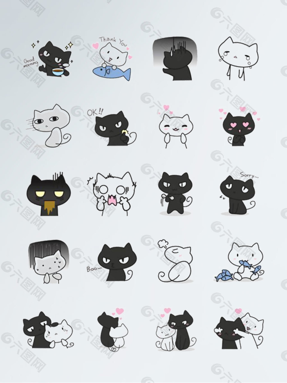 黑白小猫表情包素材