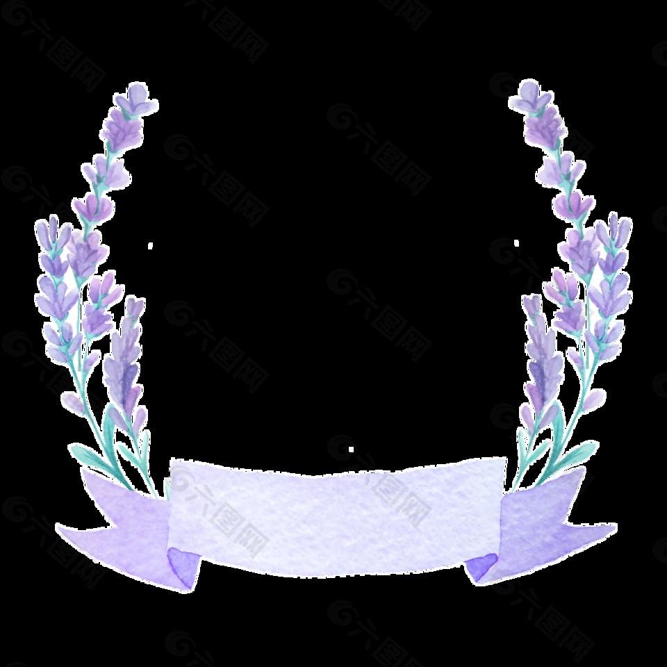 手绘紫色花装饰透明装饰素材