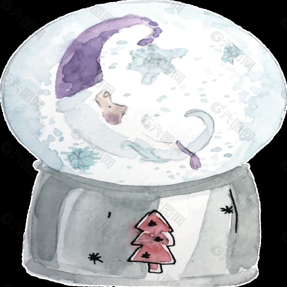 手绘卡通雪景玻璃球透明素材卡通