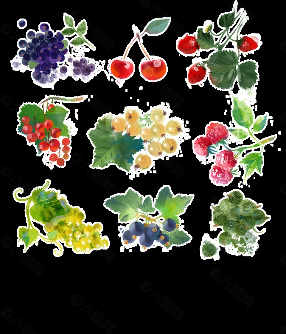 水彩各式水果透明装饰素材