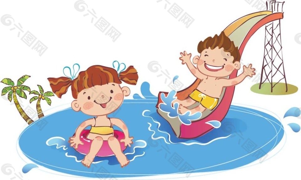 卡通儿童水上乐园png元素