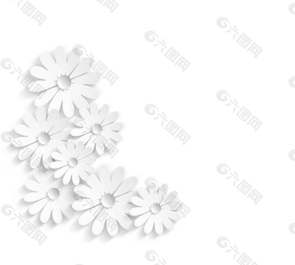 白色剪纸花朵png元素