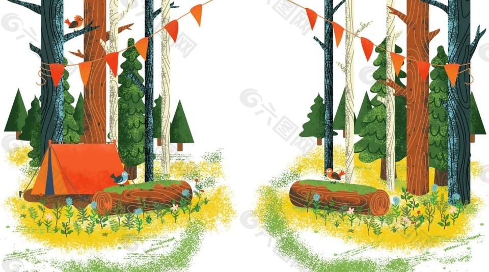 北欧森系森林装饰插画元素