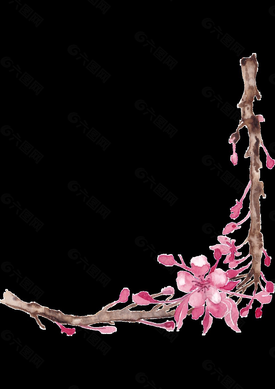 水彩手绘花朵树枝png透明素材