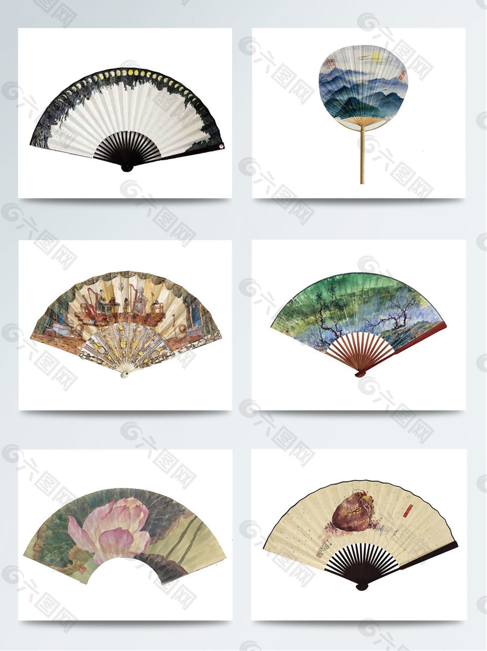 扇子中国风水彩画设计元素素材免费下载 图片编号 六图网