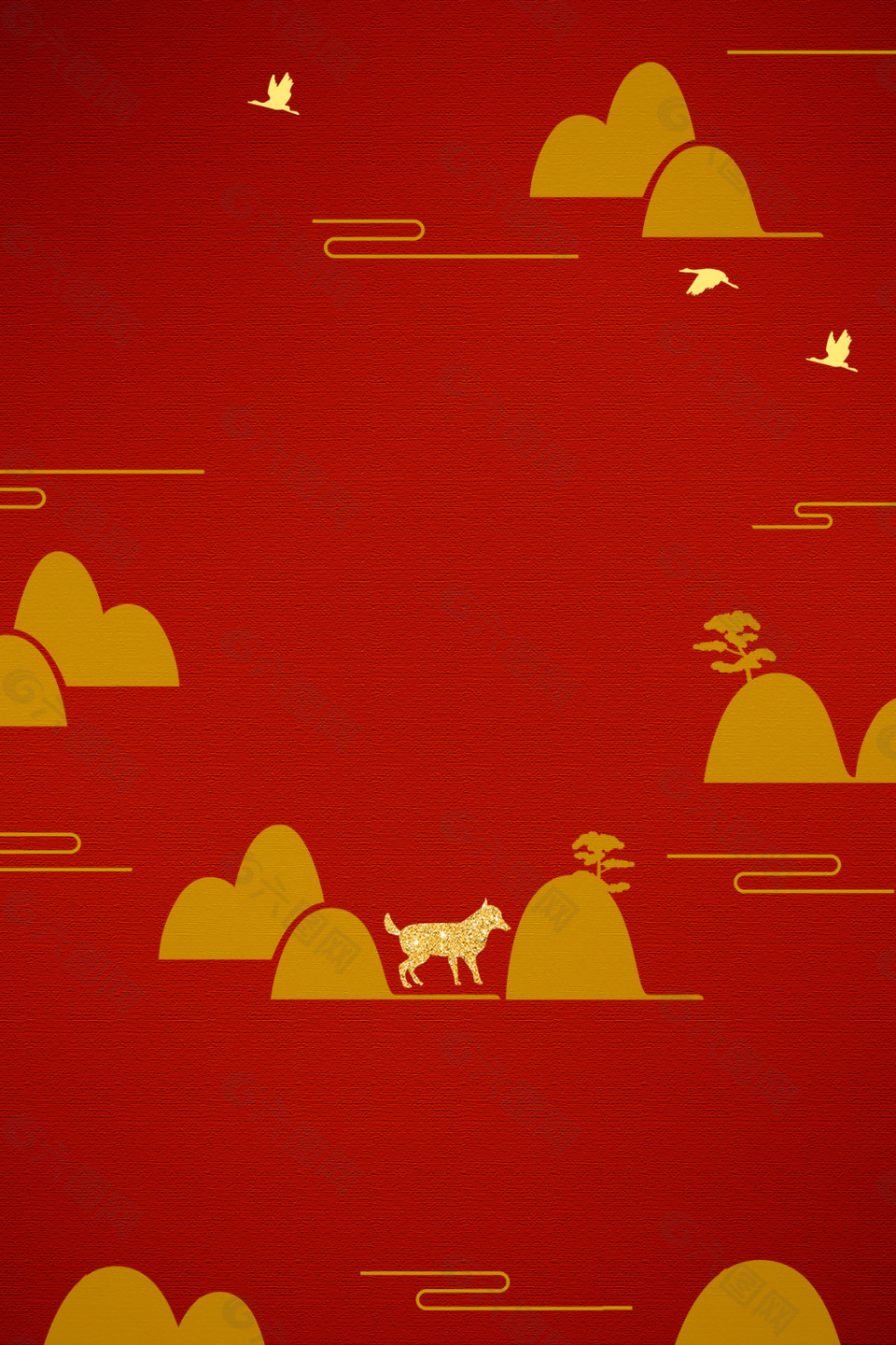 扁平卡通红色新年背景