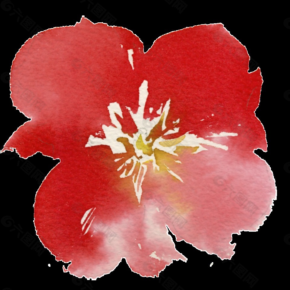 手绘熏染红色花朵PNG透明素材