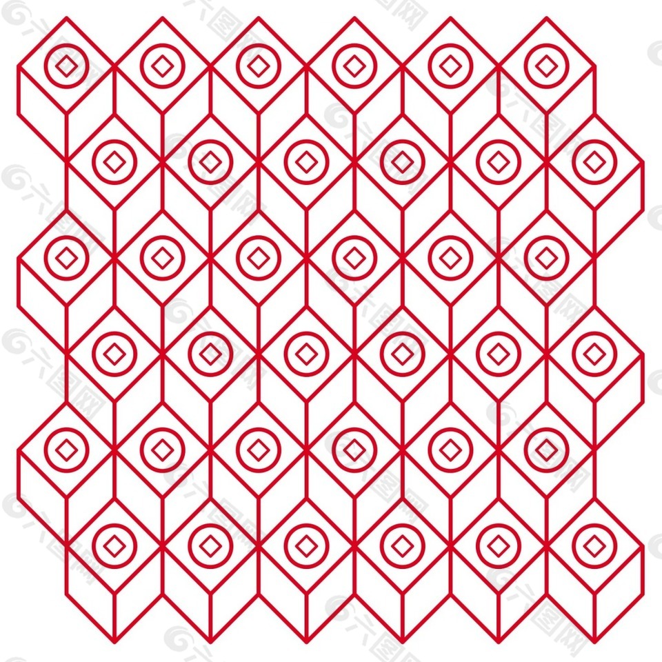 红色几何抽象方块png元素