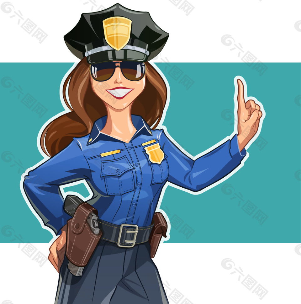 趣味卡通女性警察插画