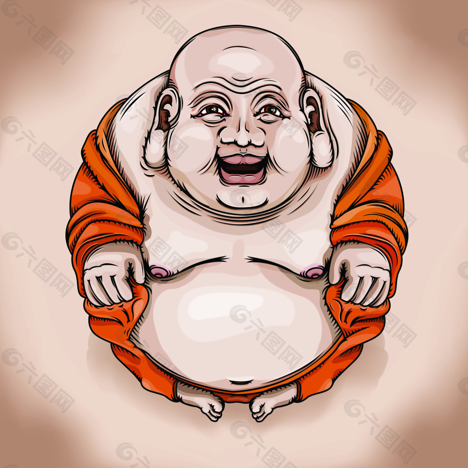 趣味卡通手绘弥勒佛插画