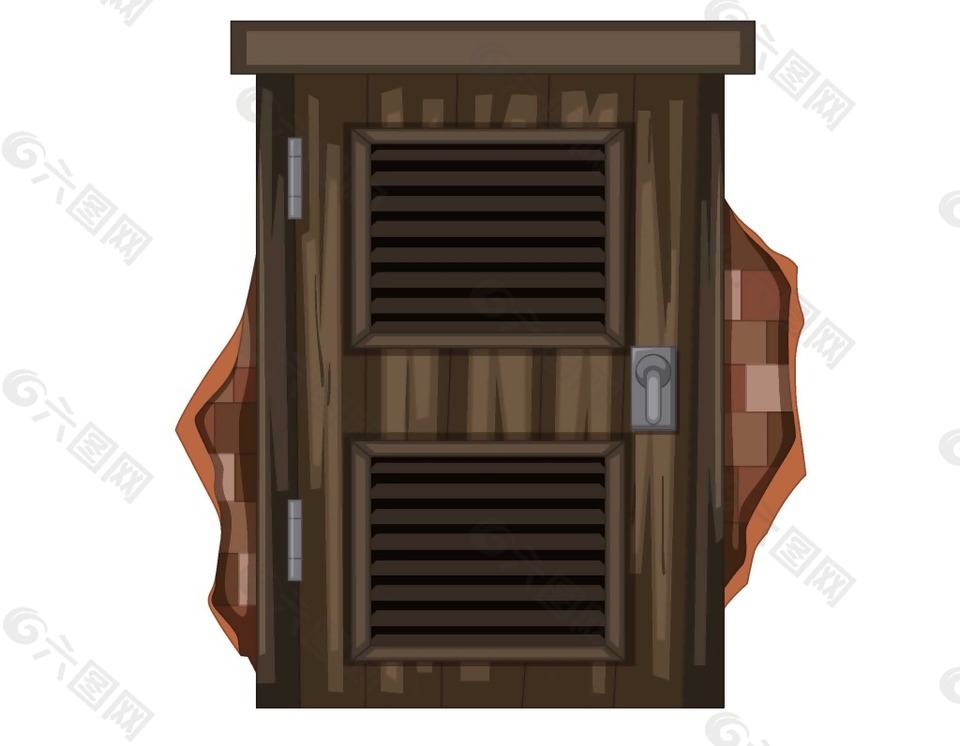 卡通彩绘深棕色房间门png元素