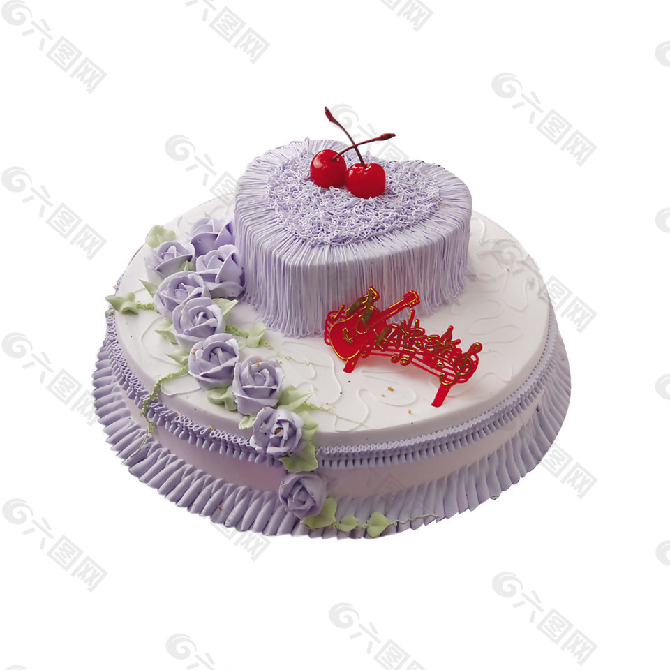 紫色双层爱心花朵蛋糕