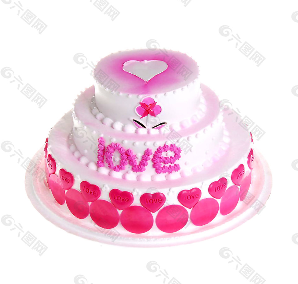 粉色三层爱心蛋糕素材