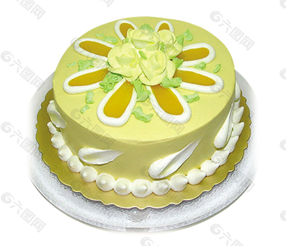 浅黄色奶油花朵蛋糕素材