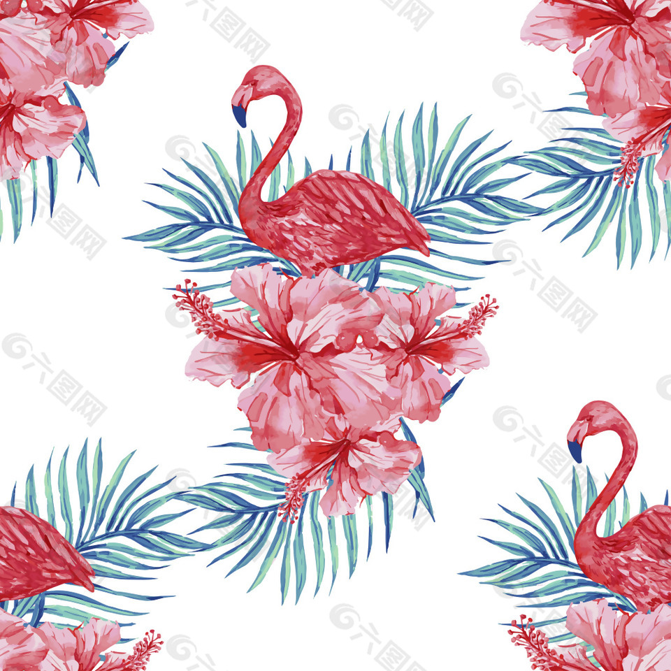 水彩绘仙鹤和花朵插画