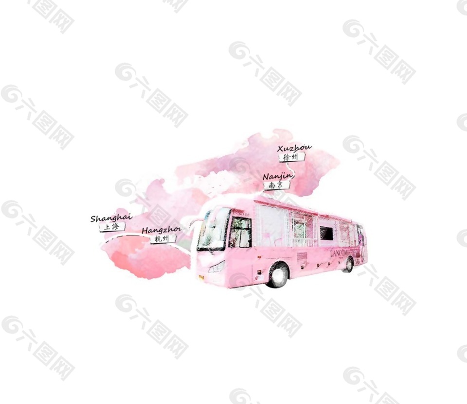 粉色公交车PNG元素