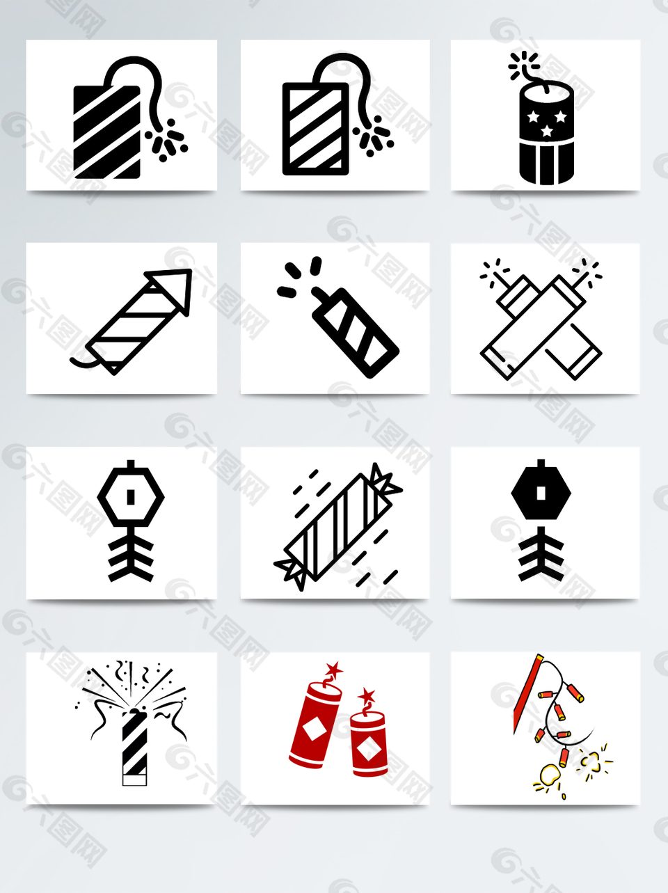 手绘简笔画鞭炮炮竹图标