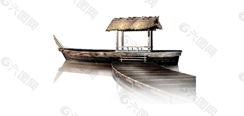 卡通小船码头png元素