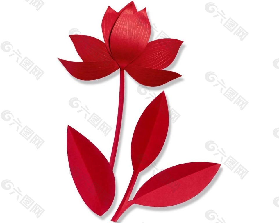 红色剪纸花朵png元素
